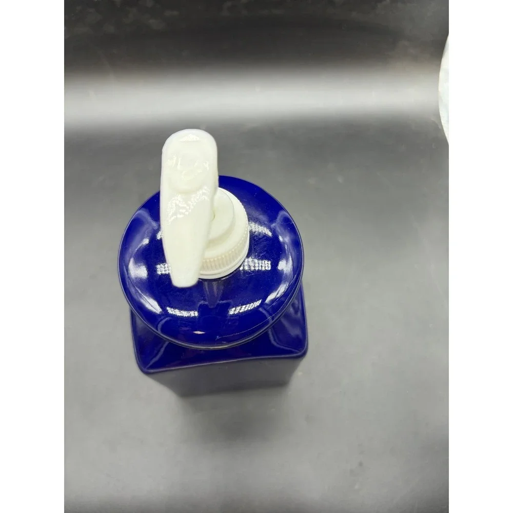 Cobalt Blue Ceramic Soap Dispenser Square Glossy Navy Lotion Pump Stoneware